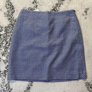 Boden Skirt Womens Size 8R Blue White Geometric Squares Tweed Wool Blend Pencil